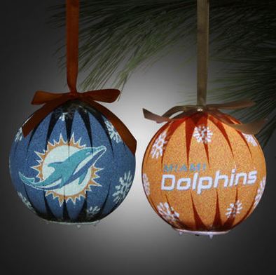 Miami Dolphins 6-Piece LED Boxed Ornament Set - Aqua/Orange - Click Image to Close