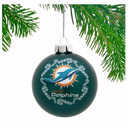 Miami Dolphins Logo Candy Cane Traditional Ball Ornament - Click Image to Close