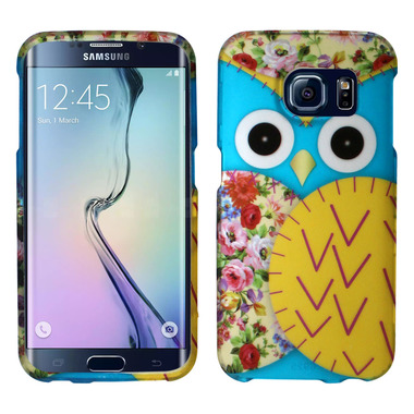 SAMSUNG GALAXY S6 EDGE YELLOW BLUE OWL SNAP ON HARD CASE COVER - Click Image to Close